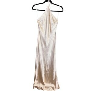 One and Only Collective Champagne Satin Halter Maxi Dress Womens Medium Gown